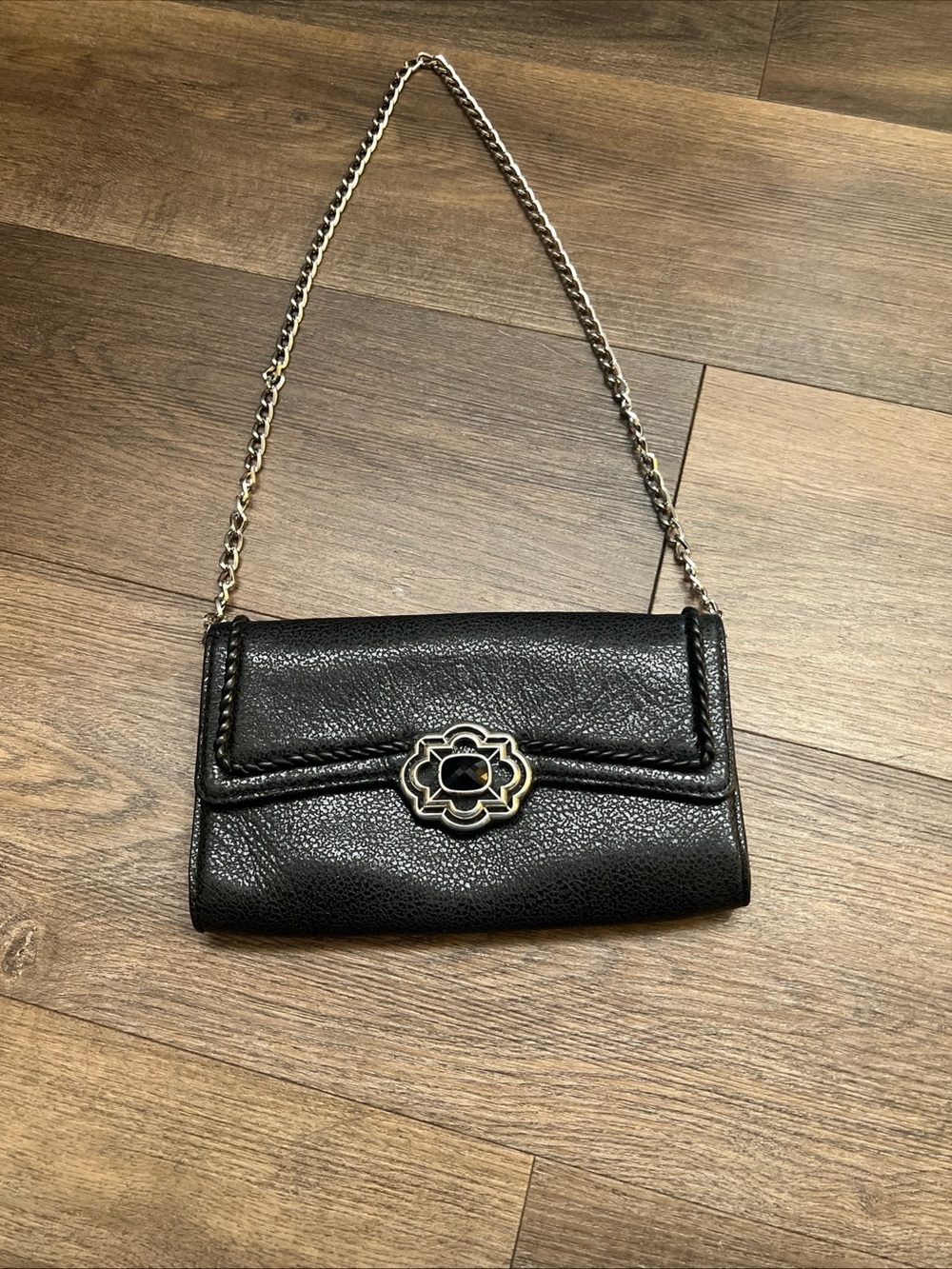 Brighton Black Leather Crossbody with Floral Turn-Lock